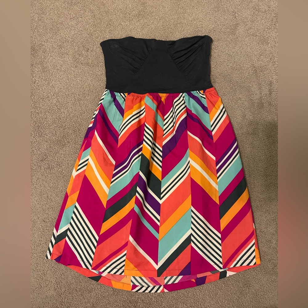 Roxy Strapless Chevron Mini Dress - Black, Pink, Orange, Green
